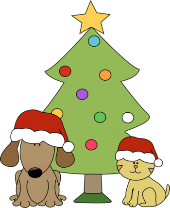cat and dog and xmas tree